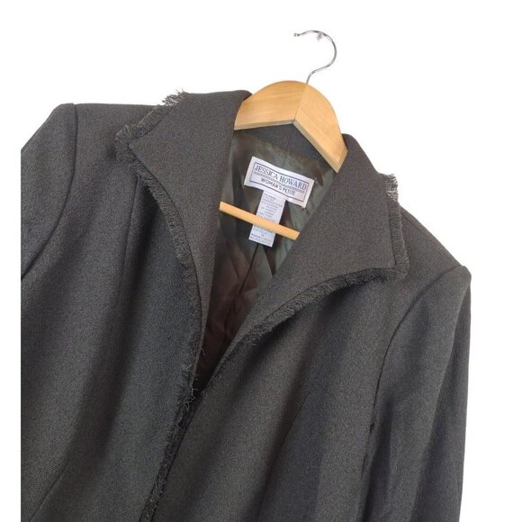 Jessica Howard Womens Size 18 Olive Green Blazer Jacket Fringe Trim Shoulder Pad - Picture 4 of 7